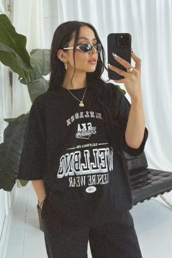 American Retro Black Letter Oversized Short Sleeve T-Shirt for Women - Summer 90s Street Style Top