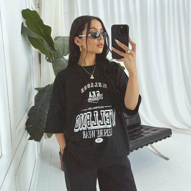 American Retro Black Letter Oversized Short Sleeve T-Shirt for Women - Summer 90s Street Style Top American Retro Black Letter Oversized Short Sleeve T-Shirt for Women - Summer 90s Street Style Top