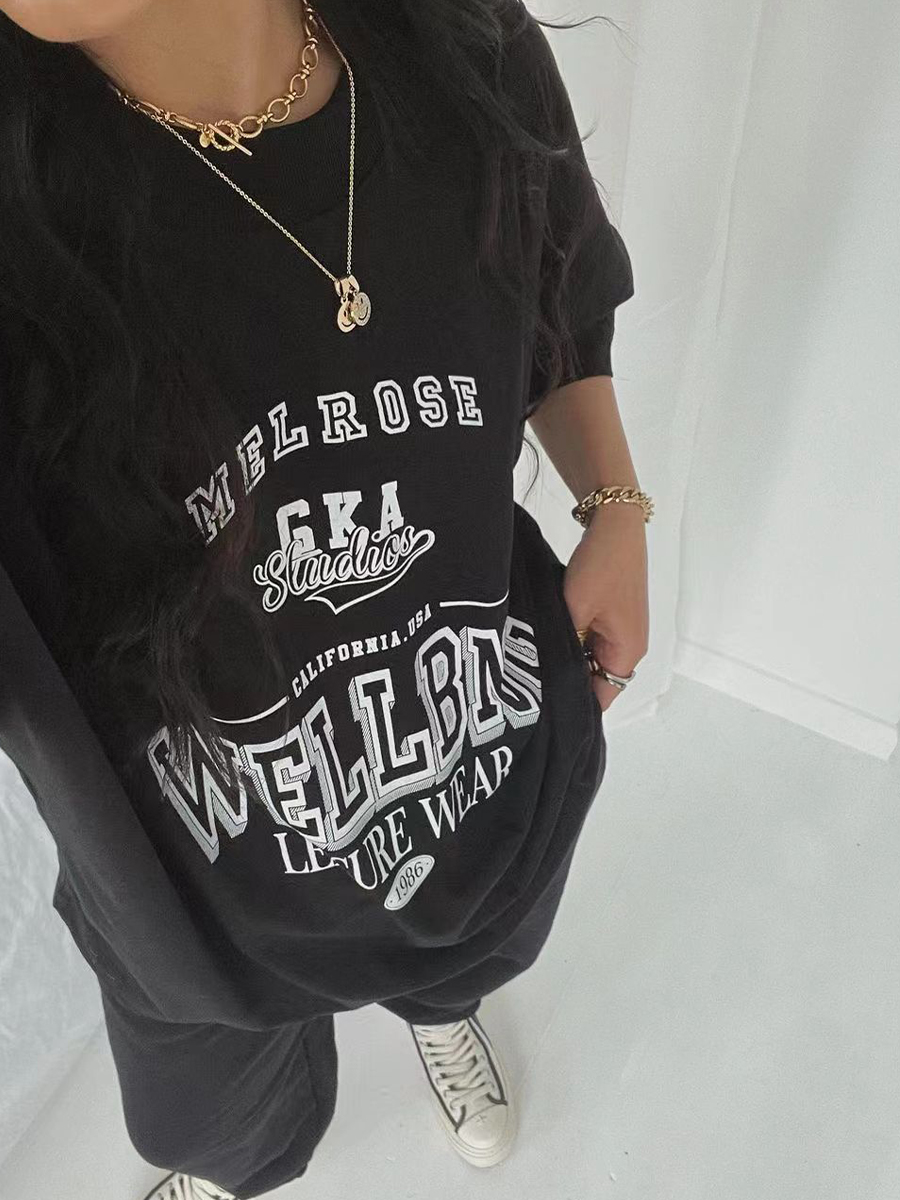 American Retro Black Letter Oversized Short Sleeve T-Shirt for Women - Summer 90s Street Style Top American Retro Black Letter Oversized Short Sleeve T-Shirt for Women - Summer 90s Street Style Top