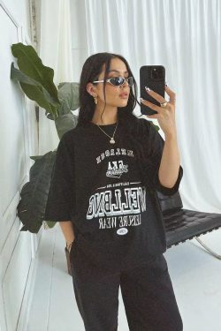 American Retro Black Letter Oversized Short Sleeve T-Shirt for Women - Summer 90s Street Style Top