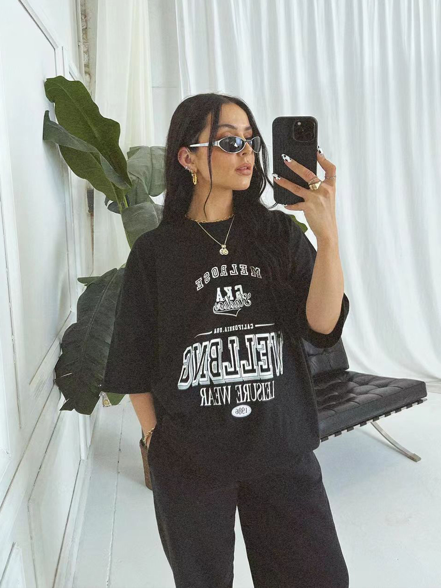 American Retro Black Letter Oversized Short Sleeve T-Shirt for Women - Summer 90s Street Style Top American Retro Black Letter Oversized Short Sleeve T-Shirt for Women - Summer 90s Street Style Top