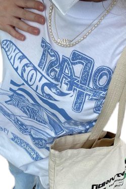 American Retro Car White T-Shirt for Women - Oversized Short Sleeve Vintage Top, Y2K Style Hot Girl Fashion