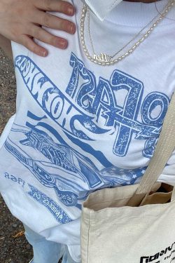 American Retro Car White T-Shirt for Women - Oversized Short Sleeve Vintage Top, Y2K Style Hot Girl Fashion