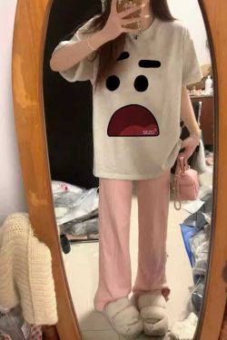 American Retro Cartoon Graphic Cotton Short-Sleeve T-Shirt for Men & Women Plus Size Loose Fit Couple Outfit