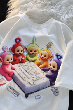 American Retro Cartoon Print Cotton Short Sleeve T-Shirt for Men and Women, Plus Size, Loose Fit, Versatile Couple Style