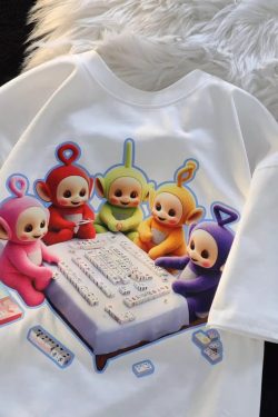 American Retro Cartoon Print Cotton Short Sleeve T-Shirt for Men and Women, Plus Size, Loose Fit, Versatile Couple Style