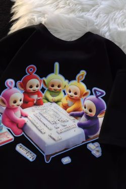 American Retro Cartoon Print Cotton Short Sleeve T-Shirt for Men and Women, Plus Size, Loose Fit, Versatile Couple Style