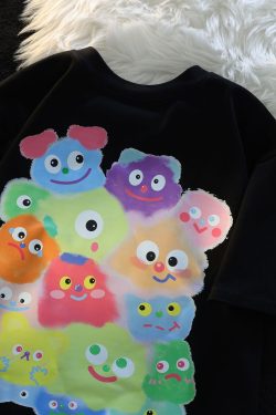 American Retro Cartoon Print Pure Cotton Short Sleeve T-Shirt for Men and Women, Plus Size Loose Fit Couple Top