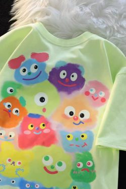 American Retro Cartoon Print Pure Cotton Short Sleeve T-Shirt for Men and Women, Plus Size Loose Fit Couple Top