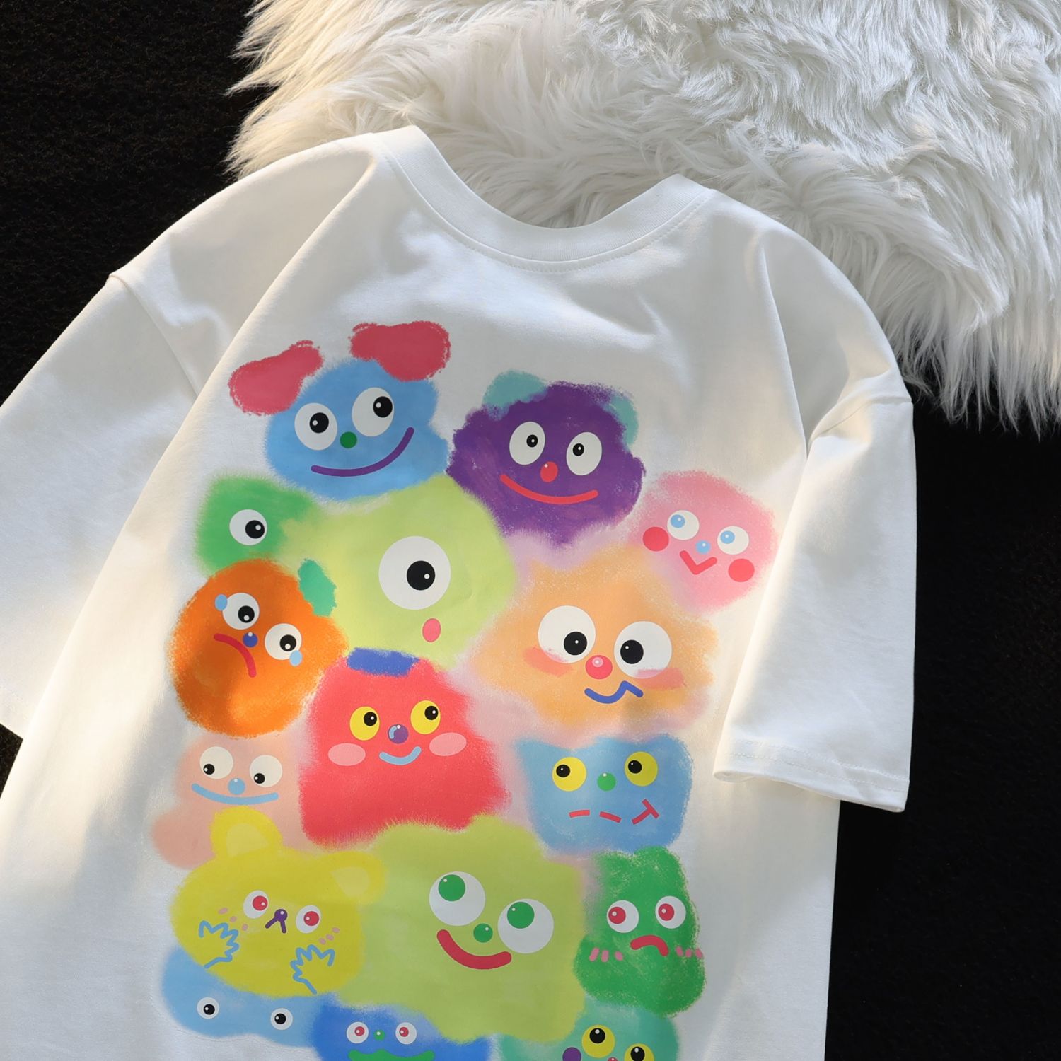 American Retro Cartoon Print Pure Cotton Short Sleeve T-Shirt for Men and Women, Plus Size Loose Fit Couple Top American Retro Cartoon Print Pure Cotton Short Sleeve T-Shirt for Men and Women, Plus Size Loose Fit Couple Top