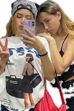 American Retro Cartoon White Short Sleeve T-Shirt for Women - Summer Oversized Street Style Top