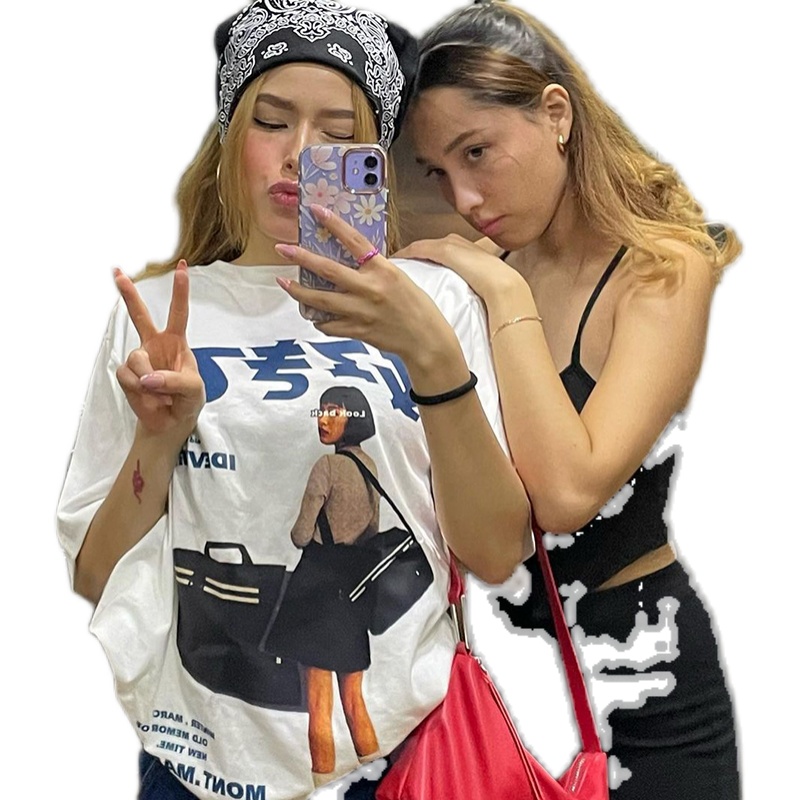 American Retro Cartoon White Short Sleeve T-Shirt for Women - Summer Oversized Street Style Top American Retro Cartoon White Short Sleeve T-Shirt for Women - Summer Oversized Street Style Top