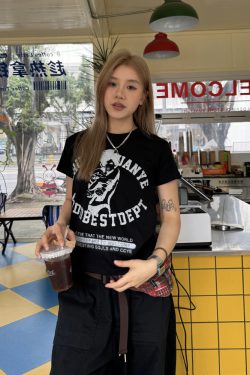 American Retro Casual Short Sleeve T-Shirt for Women - Trendy Summer Street Style Top, Versatile Everyday Wear