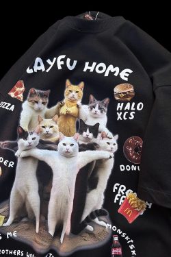 American Retro Cat Print Pure Cotton Short Sleeve T-Shirt for Men and Women - Plus Size Loose Couple Outfit - Y2K Style