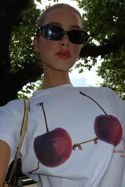 American Retro Cherry Fruit 3D Printed Short Sleeve T-Shirt for Women, Trendy Loose Fit Y2K Style Top
