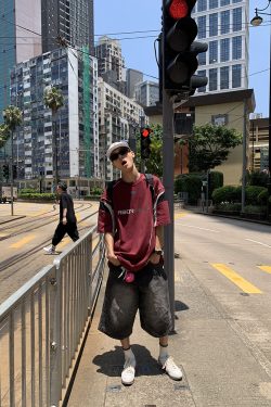 American Retro Color-Blocked Short Sleeve Sports Jersey for Men - Casual Loose Fit Summer Style