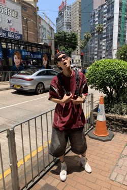 American Retro Color-Blocked Short Sleeve Sports Jersey for Men - Casual Loose Fit Summer Style