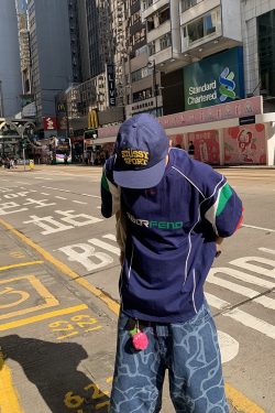 American Retro Color-Blocked Short Sleeve Sports Jersey for Men - Casual Loose Fit Summer Style