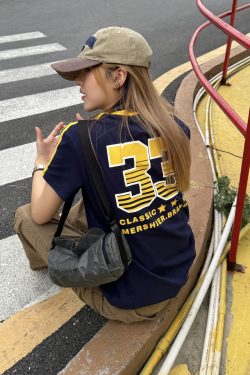 American Retro Color-Blocking Striped Short Sleeve T-Shirt with Small Collar for Women - Trendy Summer Streetwear