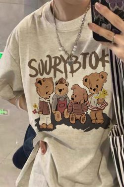 American Retro Cotton Short-Sleeve T-Shirt for Men and Women, Plus Size Loose Summer Couple Outfit, Trendy 90s Style Top