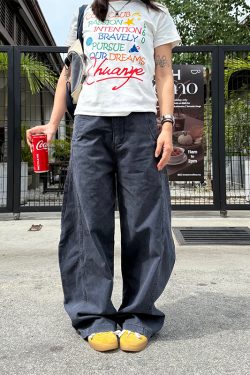 American Retro Curved Knife Pants - Loose Fit, Washed Spliced Design, Casual Long Pants for Men and Women, Y2K Style