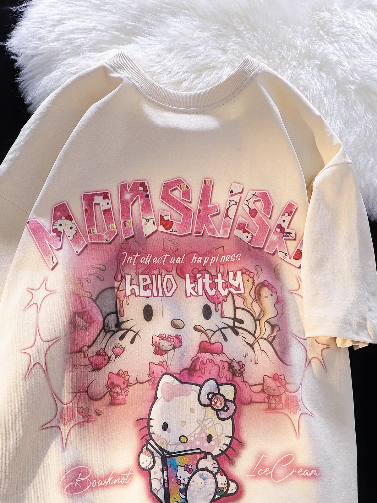 American Retro Cute Hello Kitty Cotton Short Sleeve T-Shirt for Men and Women Plus Size Loose Fit Trendy Couple Top American Retro Cute Hello Kitty Cotton Short Sleeve T-Shirt for Men and Women Plus Size Loose Fit Trendy Couple Top