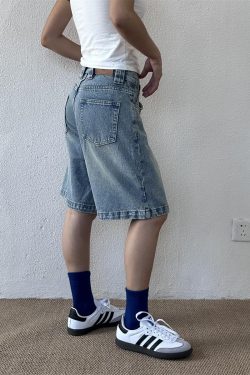 American Retro Denim Shorts for Women - Loose Casual Fried Snowflake Design, Spring 2025 Heavy Industry Style, Five-Point Length