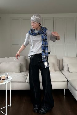 American Retro Design Curved Blade Jeans for Men and Women - Stylish Versatile Straight Loose Long Pants