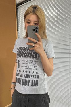 American Retro Distressed Printed Shoulder Short Sleeve Women's T-Shirt - Casual Summer Top, Y2K Style