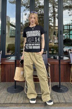 American Retro Distressed Printed Shoulder Short Sleeve Women's T-Shirt - Casual Summer Top, Y2K Style