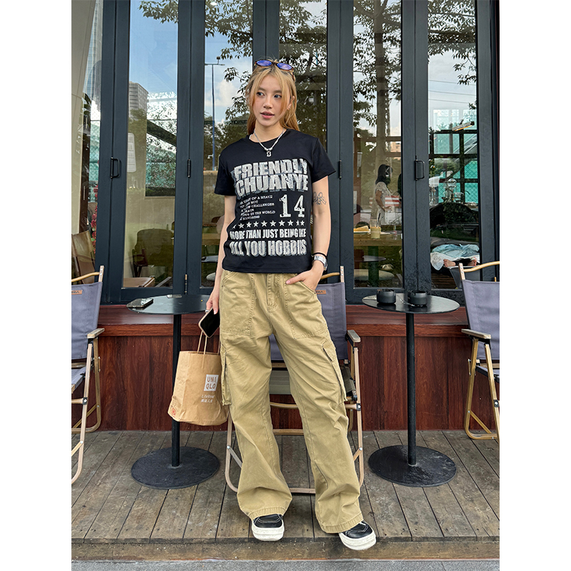 American Retro Distressed Printed Shoulder Short Sleeve Women's T-Shirt - Casual Summer Top, Y2K Style American Retro Distressed Printed Shoulder Short Sleeve Women's T-Shirt - Casual Summer Top, Y2K Style