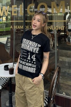 American Retro Distressed Printed Shoulder Short Sleeve Women's T-Shirt - Casual Summer Top, Y2K Style