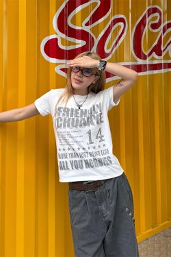 American Retro Distressed Printed Shoulder Short Sleeve Women's T-Shirt - Casual Summer Top, Y2K Style