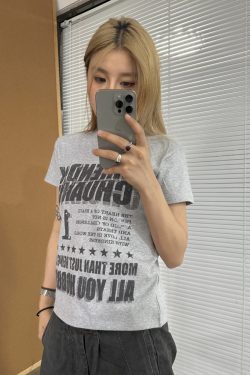 American Retro Distressed Printed Shoulder Short Sleeve Women's T-Shirt - Casual Summer Top, Y2K Style