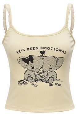 American Retro Elephant Cartoon Print Cami Top for Women - Slim Fit Short Crop Top, Y2K Style