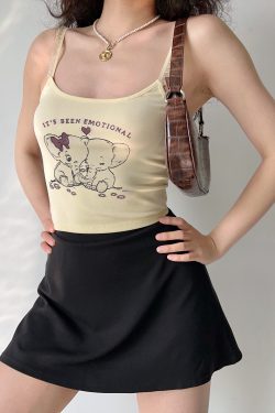 American Retro Elephant Cartoon Print Cami Top for Women - Slim Fit Short Crop Top, Y2K Style