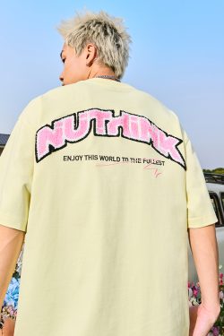 American Retro Embroidered Letter Short-Sleeve T-Shirt for Couples - Trendy 2025 Summer Style