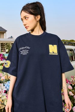 American Retro Embroidered Letter Short-Sleeve T-Shirt for Couples - Trendy 2025 Summer Style