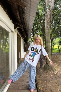 American Retro Fun Letter Print Short Sleeve T-Shirt for Couples - Loose Casual Versatile Top, Y2K Style