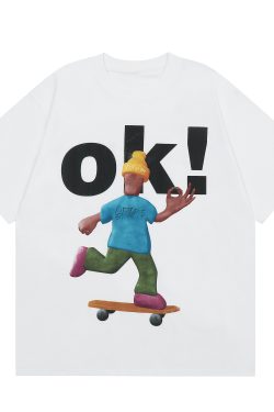 American Retro Fun Letter Print Short Sleeve T-Shirt for Couples - Loose Casual Versatile Top, Y2K Style