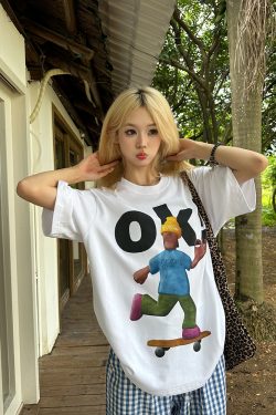 American Retro Fun Letter Print Short Sleeve T-Shirt for Couples - Loose Casual Versatile Top, Y2K Style