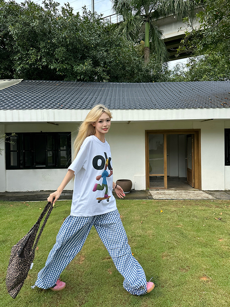 American Retro Fun Letter Print Short Sleeve T-Shirt for Couples - Loose Casual Versatile Top, Y2K Style American Retro Fun Letter Print Short Sleeve T-Shirt for Couples - Loose Casual Versatile Top, Y2K Style