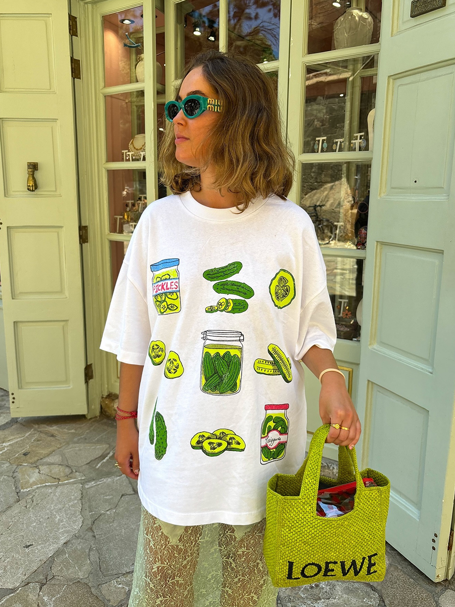 American Retro Green Fruit Print Oversized Short Sleeve T-Shirt for Women - Y2K European Style Hot Girl Fashion American Retro Green Fruit Print Oversized Short Sleeve T-Shirt for Women - Y2K European Style Hot Girl Fashion