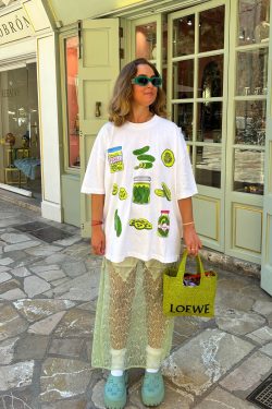American Retro Green Fruit Print Oversized Short Sleeve T-Shirt for Women - Y2K European Style Hot Girl Fashion