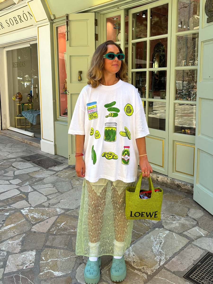 American Retro Green Fruit Print Oversized Short Sleeve T-Shirt for Women - Y2K European Style Hot Girl Fashion American Retro Green Fruit Print Oversized Short Sleeve T-Shirt for Women - Y2K European Style Hot Girl Fashion