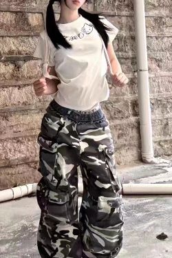 American Retro Kitty Cat Print White Short Sleeve T-Shirt for Women - Summer Slim Fit Trendy Top, Y2K Style