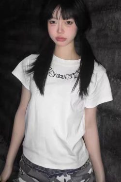 American Retro Kitty Cat Print White Short Sleeve T-Shirt for Women - Summer Slim Fit Trendy Top, Y2K Style