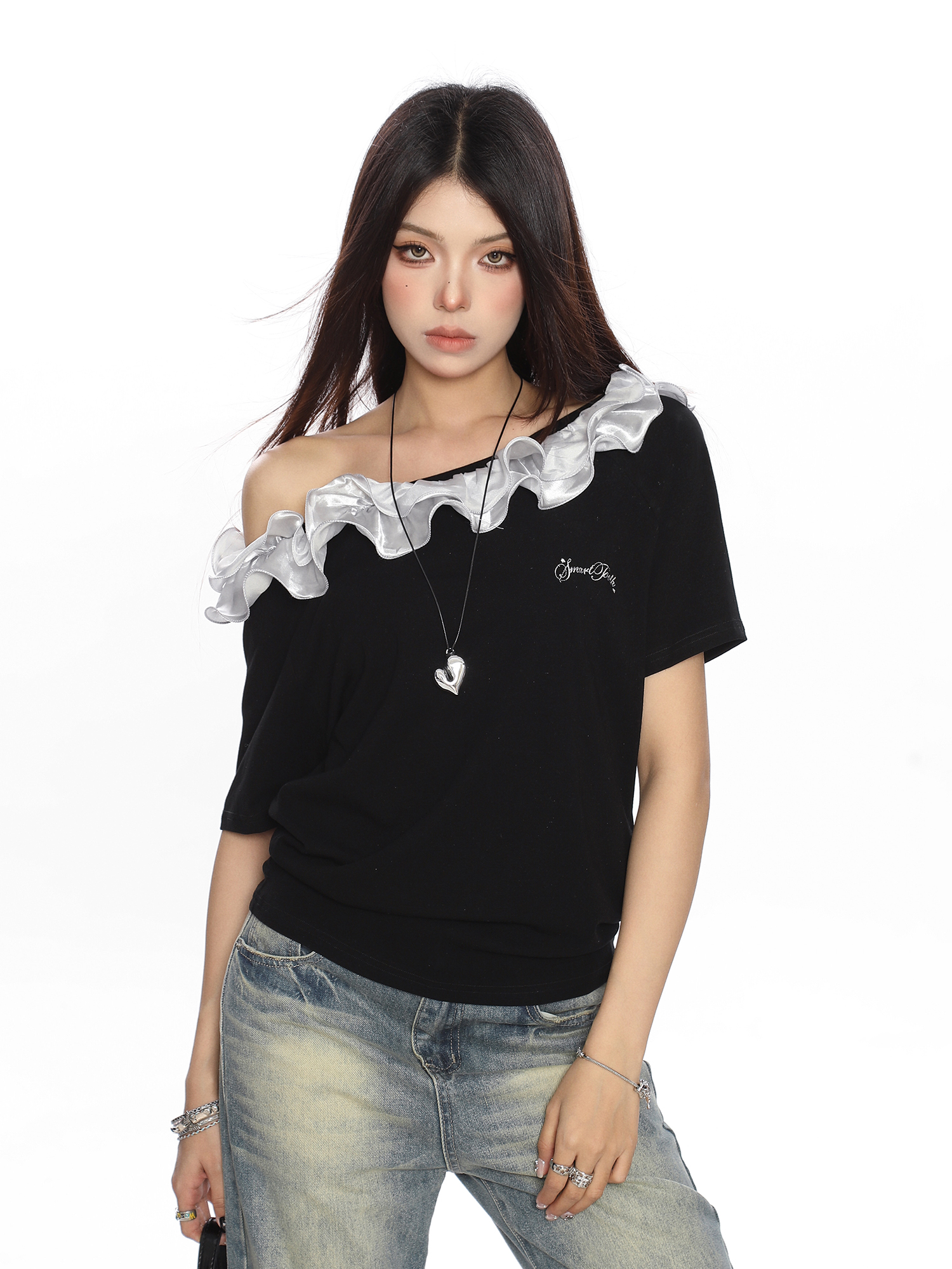 American Retro Lace Off-Shoulder One-Shoulder Short Sleeve T-Shirt for Women - Summer Spicy Girl Top, Y2K Fashion Trend American Retro Lace Off-Shoulder One-Shoulder Short Sleeve T-Shirt for Women - Summer Spicy Girl Top, Y2K Fashion Trend