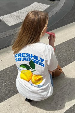 American Retro Lemon Print Oversized Cotton Short Sleeve T-Shirt for Women - Trendy Y2K Style Top