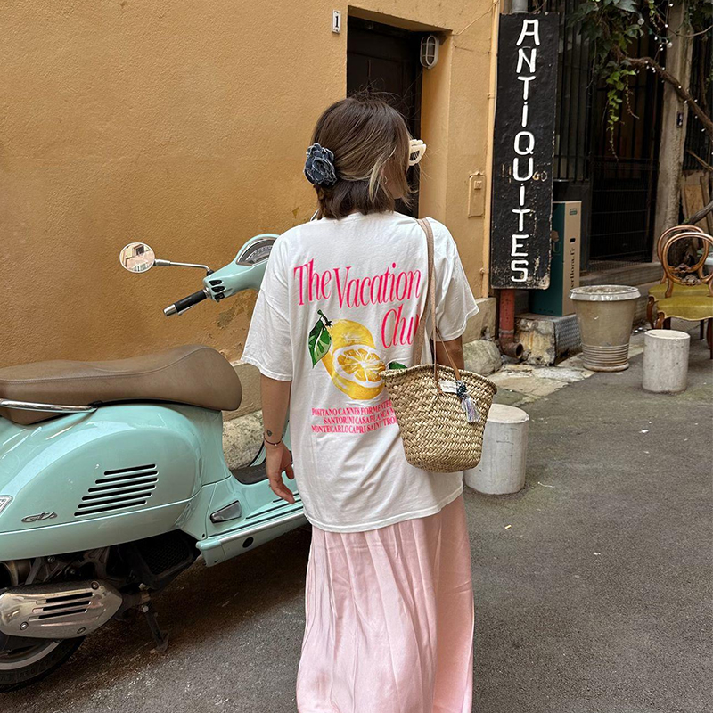 American Retro Lemon Print White Cotton Oversized T-Shirt - Trendy Summer Short Sleeve for Women, Y2K European Style American Retro Lemon Print White Cotton Oversized T-Shirt - Trendy Summer Short Sleeve for Women, Y2K European Style